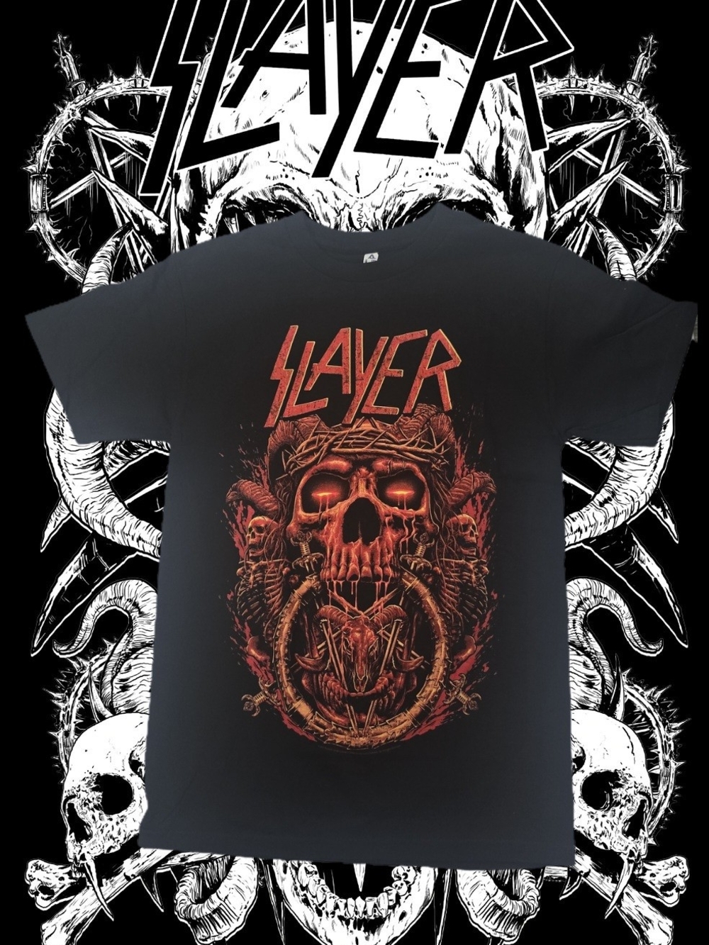 Alstyle Black Tee with Red Skull Slayer Graphic